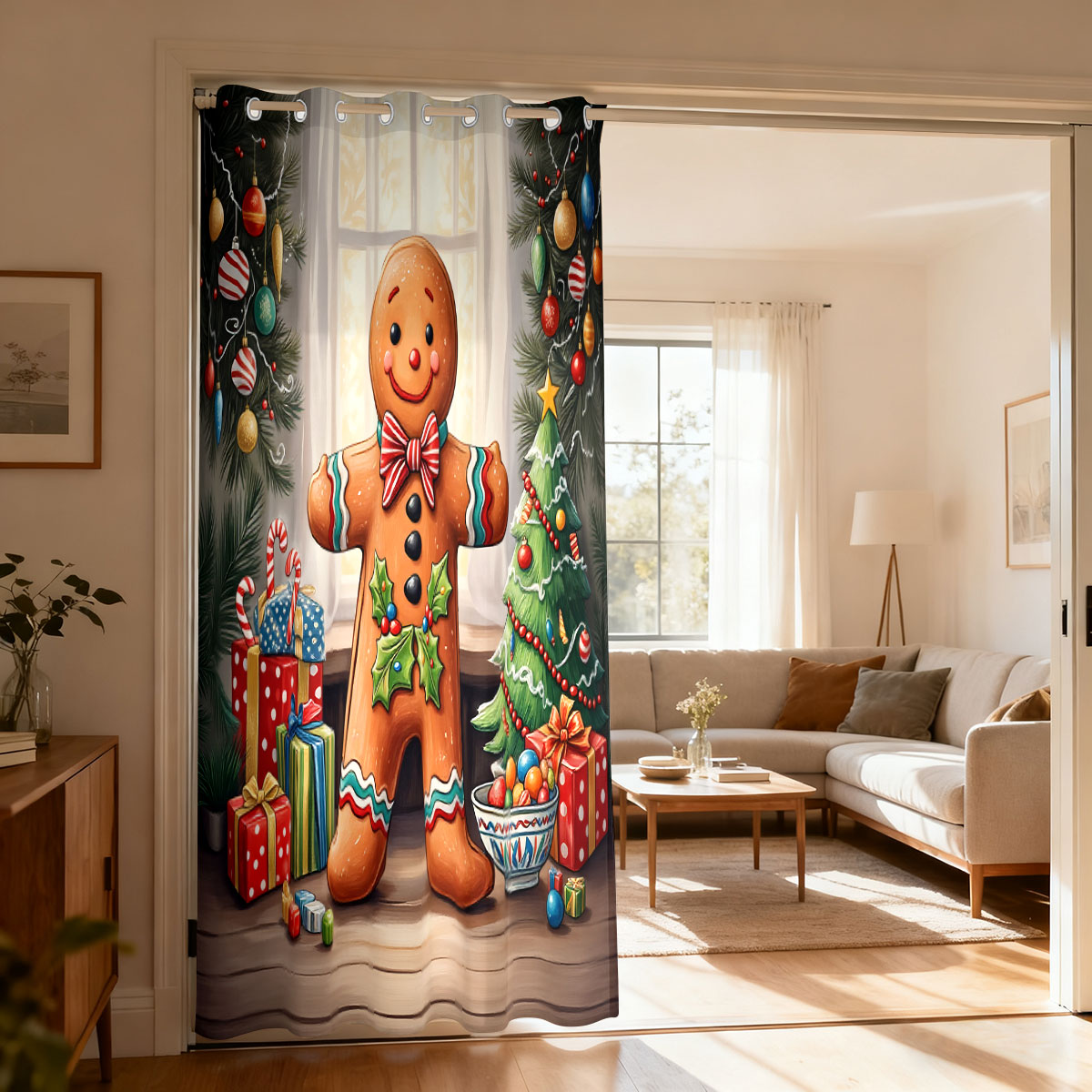 Home Decor Curtains - Noel Zencefilli Kurabiye Adam Noel Dekoru