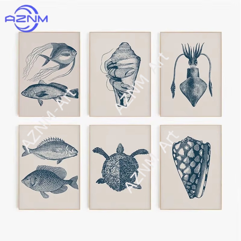 Home Decor Trends - 1/6 adet Mavi Serisi Deniz Biyolojisi