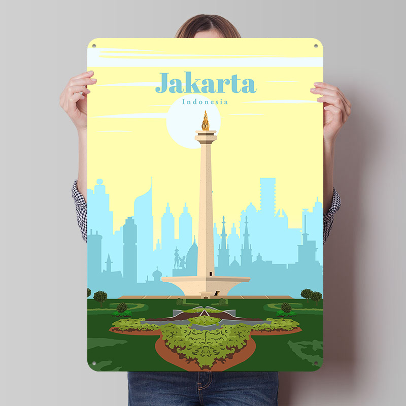 Home Decor Jakarta - Jakarta'ya Seyahat Baskılı Poster Özelleştirilmiş Retro