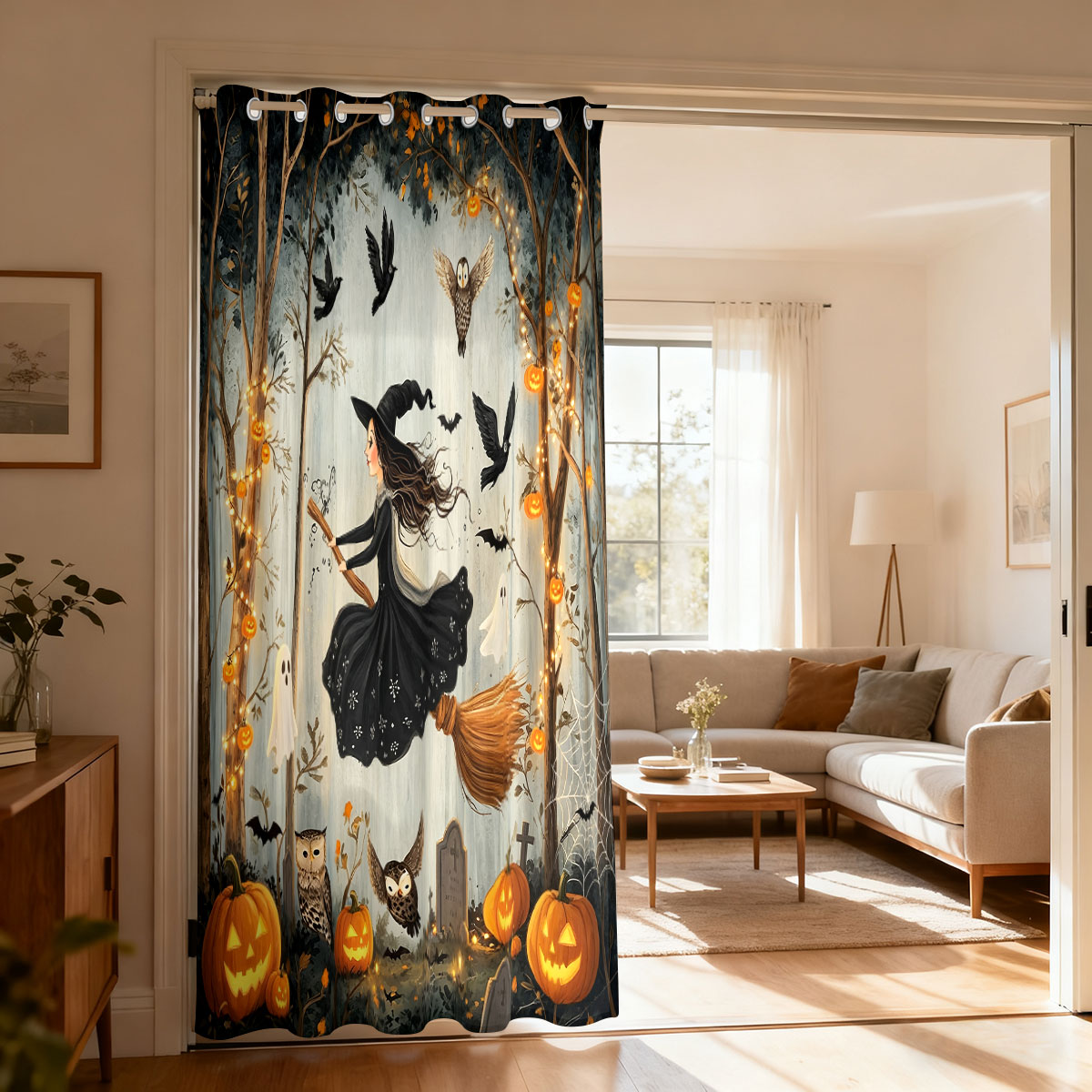 Home Decor Curtains - 1 adet cadılar bayramı cadı kabak