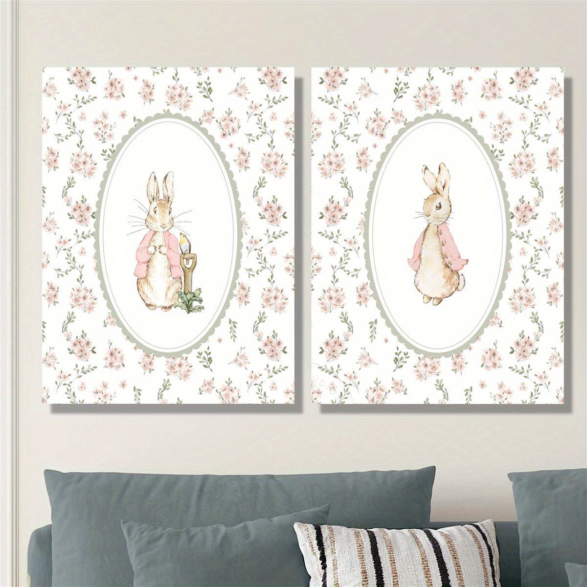 Home Decor Trends - 2 adet Retro Paskalya Tavşanı Kanvas