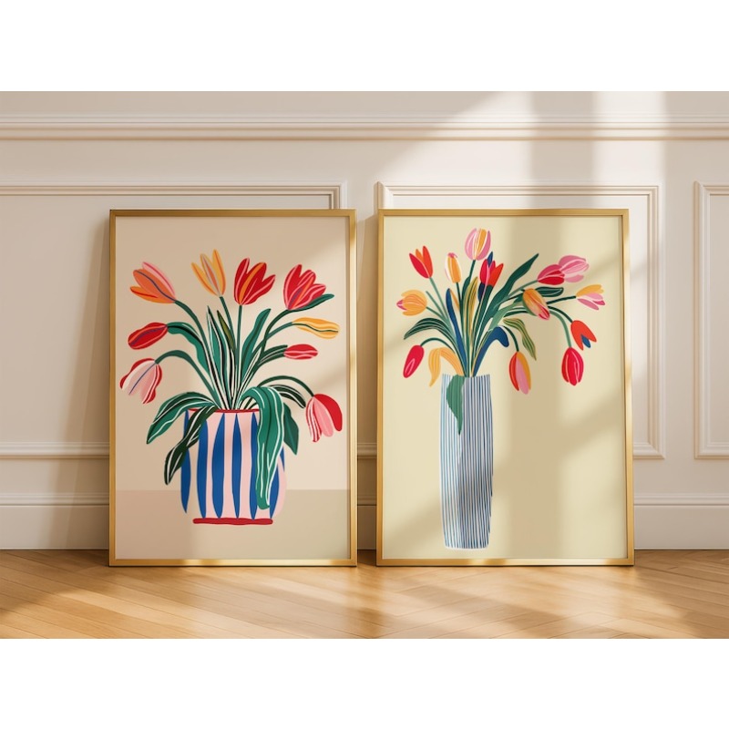 Home Decor Trends - 2 adet Lale Çiçekleri Kanvas Duvar