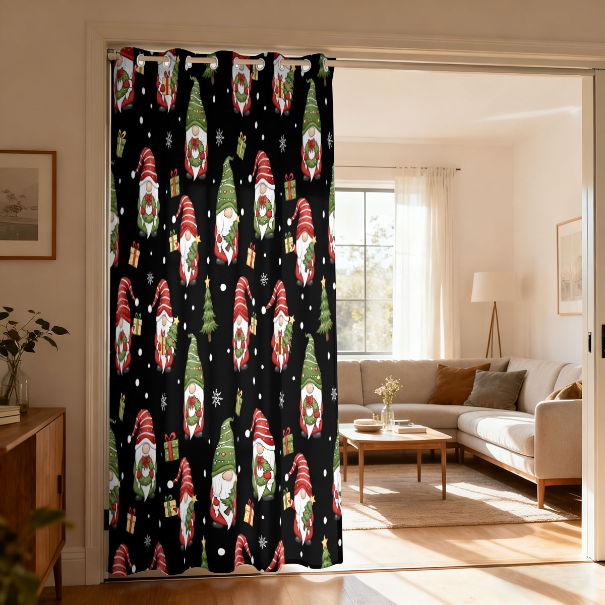 Home Decor Curtains - Noel Cüce Noel Ağacı Hediye Baskı