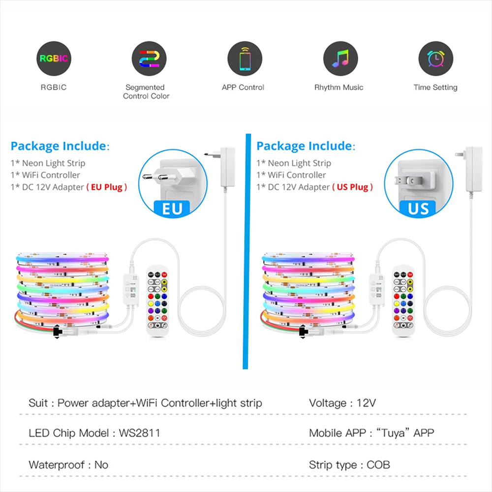 Tuya WiFi WS2811 RGBIC COB LED - Home Decor Free App incelemesi ve fiyatı